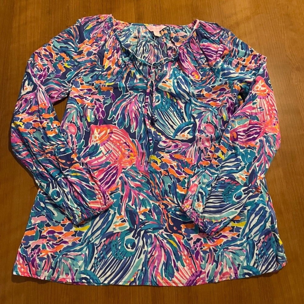 Lilly Pulitzer Women’s Ailsie Top Blouse S Flowy Resort Coastal Preppy Colorful